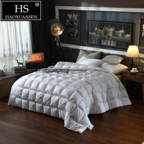 HS Filling Power 800 High Density Cotton Polyester Blending White Fabric Goose Down Quilt King Queen Size Duvet Winter Blanket
