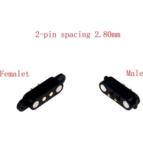 1-3 Pair Spring-Loaded Magnetic Pogo Pin Connector 2 Pole Pitch 2.8 MM Through Hole Male Female 2A 36V DC Power Charge Probe