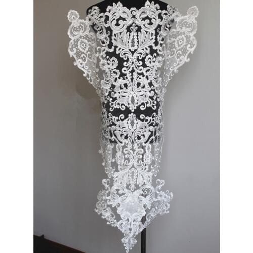 Vintage Large Ivory Sequins Lace Applique With Corded Embroidery Bridal Wedding Lace Applique DIY Sewing Craft 1pcs
