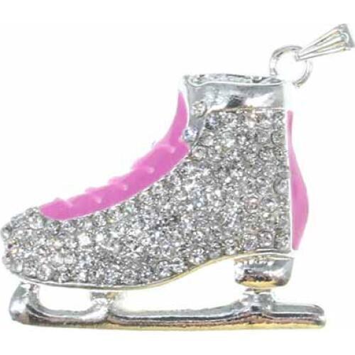 30pcs/lot Sport Style Clear Crystal Pink Ice Skate Pendant Charm Pendant Necklace