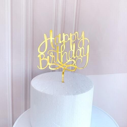 2021 New Happy Birthday Acrylic Cake Topper Gold Cute Flowers Cake Topper For Birthday Party Cake Decorations Dessert Supplies