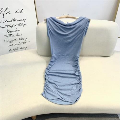 2021 women fashion One shoulder waist folds dress