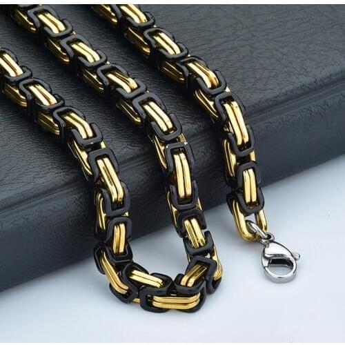 3pcs Wholesale Jewelry Men Boys Hip Hop Gold Black Tone Stainless Steel byzantine Necklace 8mm18-30"