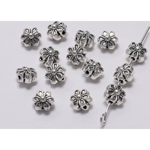 50pcs 6mm Antique Seed Spacer Charm Flower Bead Metal Loose Beads For DIY Jewelry Making Bracelet Necklace Earrings Supplies