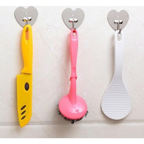 6pcs Stainless Steel Sticky Wall Hook Love Heart and Butterfly Decorative Hooks For Key Bathroom Towel Clothes Organizer Holder