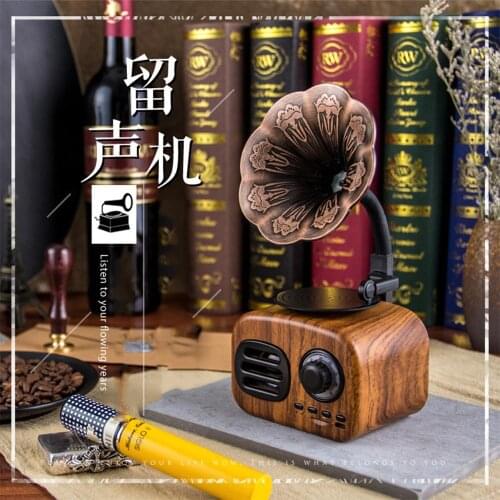 Retro Bluetooth-compatible Speaker Phonograph Wireless Mini Rechargeable Radio Portable Sound Box Support TF Card Music Player
