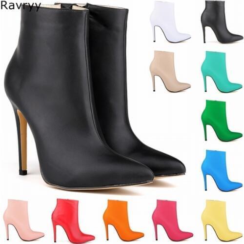 Concise Black Leather short Boots smooth surface Woman ankle Boots thin Heel pointed toe Booties Autumn Winter Female Shoes