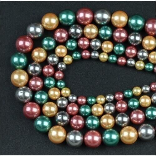 Natural Green Yellow Red Grey Shell Pearl Beads Round Loose Spacer Beads 15''6/8/10/12mm For DIY Jewelry Making Bracelet