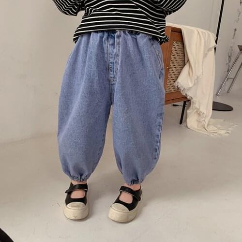 Autumn boys girls fashion all-match lantern jeans 1-6 years Korean style kids casual loose denim pants children trousers