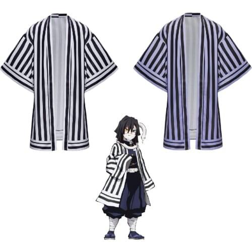 Demon Slayer Iguro Obanai Haori Cloak Kimetsu no Yaiba Kimono Black Purple White Uniforms anime Cosplay Capes