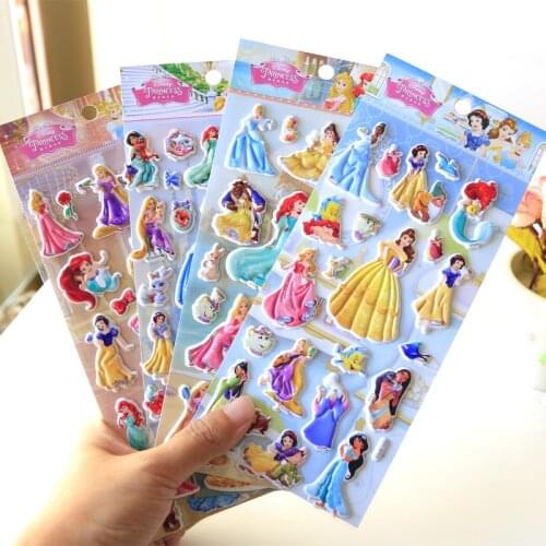 Disney Frozen Elsa Anna Princess Children Stereos Bubble Sticker Snow White Cartoon Stickers Cinderella Mermaid TV Mobile Papers