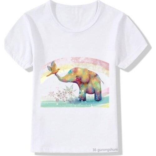 My Garden and Elephant Cartoon Print T Shirt Kawaii Kids T-shirt Anime Cute Kids Clothes Summer Tops Unisex Short Sleeve