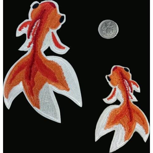 Chinese Goldfish Embroidered Patches Stripes For Clothing Iron Clothes Sew Patchwork On DIY Patches Applique Stickers