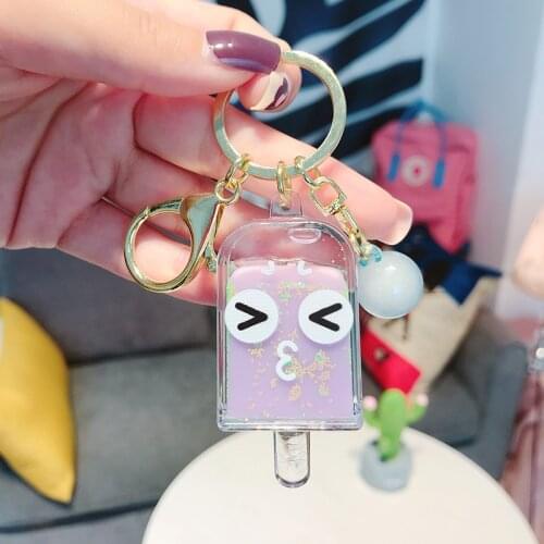 Creative Popsicle Ice Cream Cute Keychain Moving Liquid Glitter Quicksand Bag Pendant Lovely Girl Acrylic Key Chain Small Gift