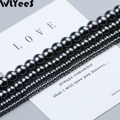 WLYeeS Round Hematite Beads 3 4 6 8 10 12mm Ball Natural Stone Loose Spacer Bead for Women DIY Jewelry Bracelet Making wholesale