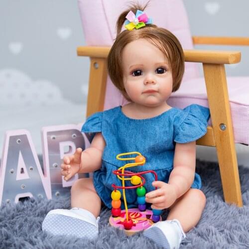 NPK 55CM Bebe Doll Reborn Toddler Girl Maggie with Brown hair Cuddly Little Girl Doll High Quality Gift for Children