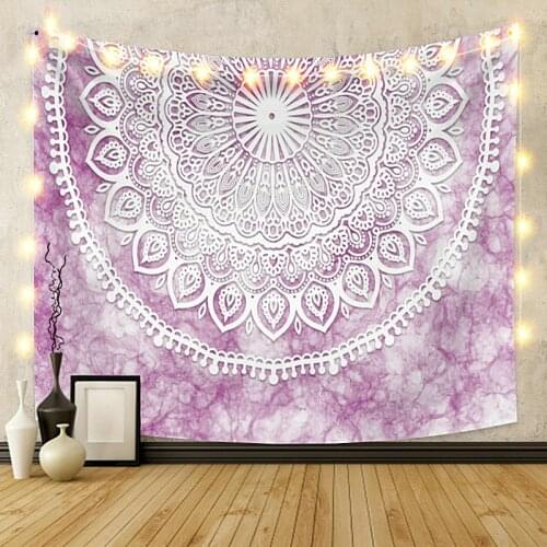 Lavender Mandala Tapestry Vintage Exotic Summer Plant Nature Frame for Bedroom Photography Wall Decor