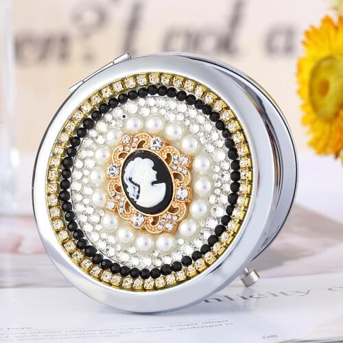 Free Customized Engraving,Mini Pocket Beauty Cosmetic makeup mirror,Magnifying mirror makeup,Retro crystal Beauty,Christmas Gift