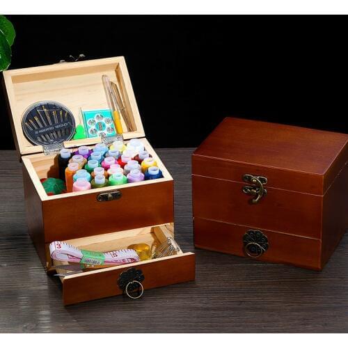 China style sewing kit sewing kit home sewing box hand-sewn solid wood multifunctional cute portable