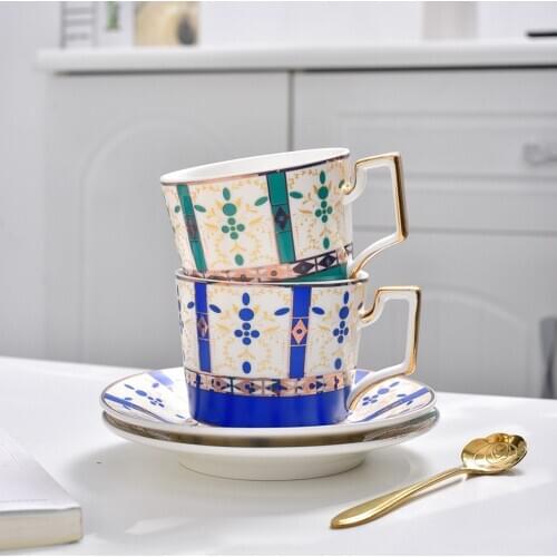 Nordic Style Bone China Coffee Cup Saucer Spoon Set 220ml British Cafe Porcelain Tea Cup Advanced Ceramic Teacup