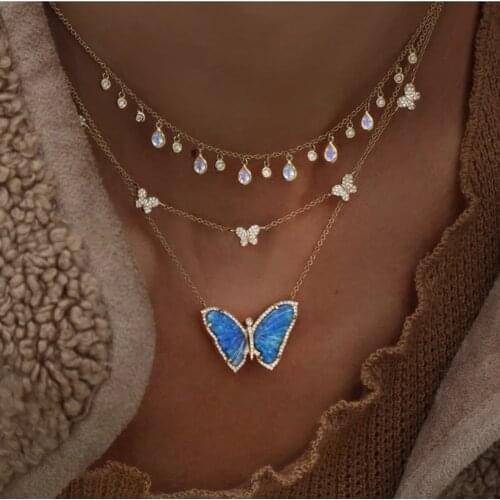 Fine 925 sterling silver micro pave 5A CZ Cubic zirconia 5 pcs butterfly charm women necklace fashion