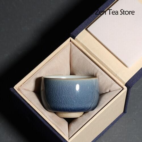 Kiln Change Azure Ice Crackle Ceramics Tea Bowl Kung Fu Tea Tea Cup Kung Fu Tea Set Household Retro Tea Cups Drinkware Tea Mug