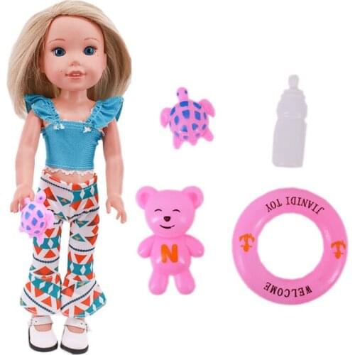 Swimming Ring Plastic Baby Bear Bottle Swimming Ring Plus Tortoise Suit Fit 14Inch American 32-34cm Baby Doll Accessories