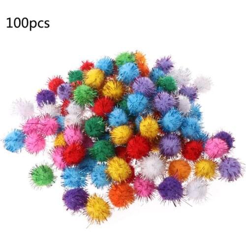 100Pcs 25mm Mini Fluffy Soft Pom Poms Pompoms Glitter Ball Handmade Kids Toys DIY Sewing Craft Supplies Mixed Color Y4QA
