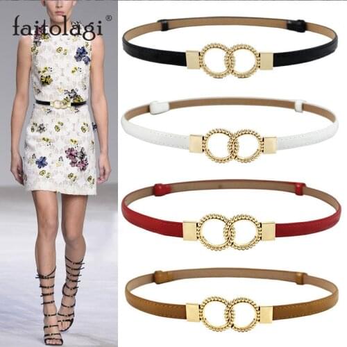 Double Round Female Belt Buckle Free Leather Waist Belt Waistband White Black Red Women Dress Belt Girdle cinturones para mujer