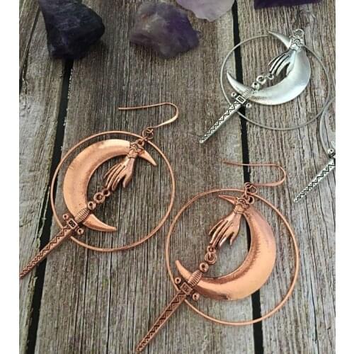 Hecate-Crensent Moon Earrings-Victorian-Sword Earrings-Gothic-Hoops-Dark-Witchy-Goddess-Goth Jewelry-withcraft,witch Earrings