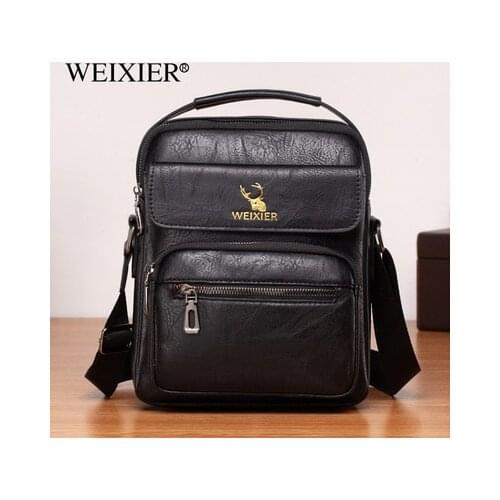 WEIXIER Mens Bag Shoulder Messenger Bag Men Casual Waterproof Pu Vertical Handbag Travel Business Crossbody Bags Men Tote Purse