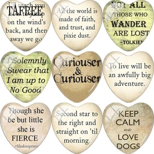 TAFREE Vintage Hope Faith Inspirational Words Images Heart Shape 25mm Glass Cabochon Charms Flat Back Making Findings