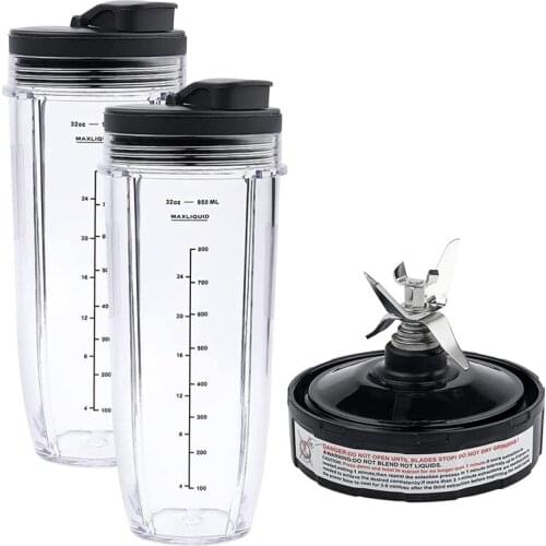 7 Fins Blade Replacement Parts For Ninja,Extractor Blender And 2 Pack 32Oz Cups With To-Go Lids For Nutri Ninja Auto IQ
