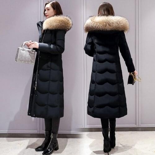 2021 Long Winter Jacket Women Real Fur Collar with Hood Solid Female Down Coat Loose Oversized Womens Long Parka