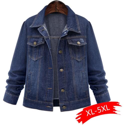 Spring And Autumn Large Size XL-5XL Womens Denim Jacket Classic Casual Long Sleeve Pocket Plus Size Female Coats Jackets
