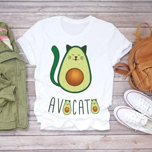 Women 2021 Avocado Fruit Summer Fashion Cat Print Mother Lady T-shirts Top T Shirt Ladies Womens Graphic Female Tee T-Shirt