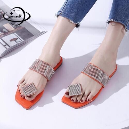 35-39 Womens Slippers Summer Female Flip Flops Flat With Outside Mixed Colors Crystal Fashion Comfortable Ladies Shoes H26
