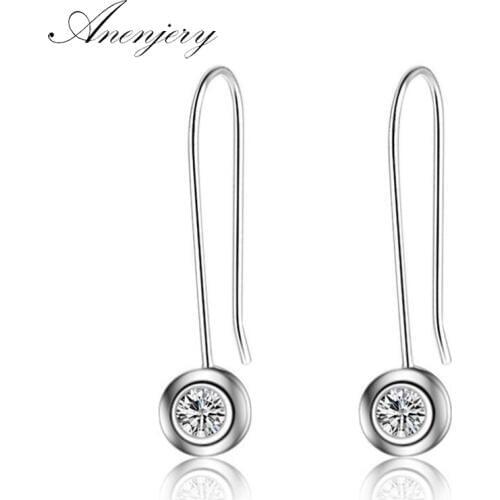 ANENJERY 925 Sterling Silver Simple Fashion U Shape Zircon Drop Earrings For Women oorbellen brincos pendientes S-E402
