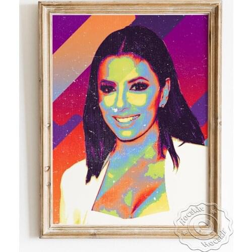 Actress Eva Longoria Star Poster, Long Hair Elegant Smile Woman Portrait Canvas Painting, Vintage Chic Style Home Decor Prints