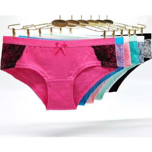 12 PCS/lot Women Underwear Cotton Mid Waist Floral Print Sexy Lace Ladies Panties Briefs Lingerie Plus Size for Women