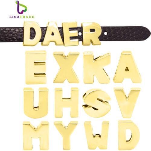 130PCS! 8MM Gold Plain Slide Letter charms (A-Z each letter 5pcs) Fit DIY Wristband & Bracelet LSSL37*130