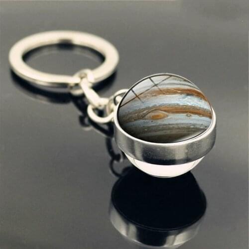 2@#Moon Earth Sun Mars Art Picture Double Side Glass Ball Car Key Chain Solar System Planet Keyring Galaxy Nebula Space Keychain