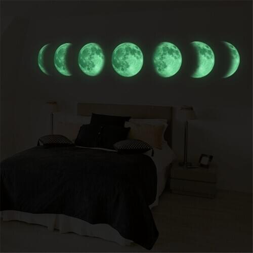 20CM Luminous Moon phase 3D Wall Sticker Living Room Bedroom Wall Decoration Mural Art Background Decor Glow In The Dark Sticker