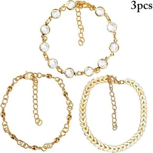 3Pcs/Set Women Anklet Fashion Crystal Alloy Beach Anklet Ankle Bracelet For Summer Beach Party Dress Up Jewelry Accessories