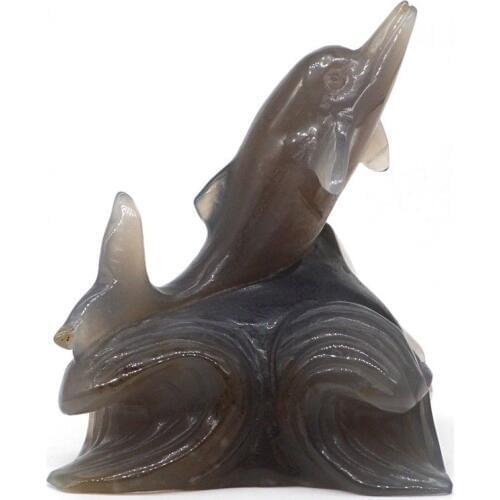 4.2" Dolphin Statue Natural Agate Crystal Geode Carved Stone Crafts Home Decor