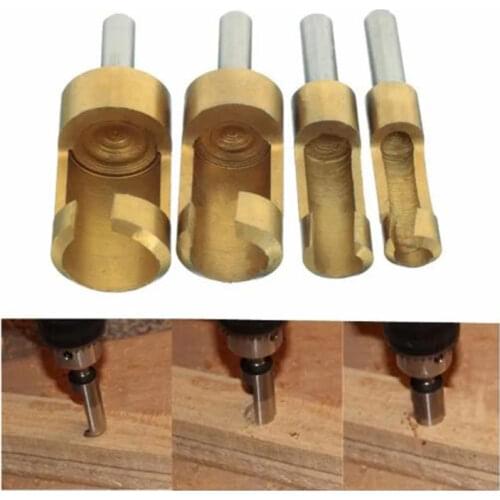 4Pcs/set Titanium Coated Shank Barrel Cork Drill Bit Plug Cutter Bored Hole Tenon Drills Hole Saw Arbors Woodwork Tools