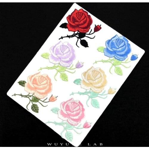 4pcs/Lot Pink Yellow Blue Rose Flower Embroidery Iron on Patches Sewing for Cheongsam Dress Appliques Stickers DIY Accessories