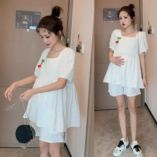 699# Maternity Square Collar Tops+ Pants Two-piece Maternity Clothes Loose Set Pregnant Women Pregnancy Clothes