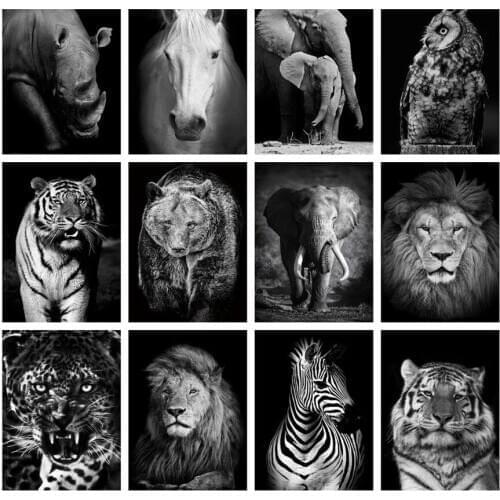 Diamond Painting Black White Mosaic Art Embroidery Animals Stitch Rhinestone Picture Puzzle Toy Children Gifts Wall Decor Crafts