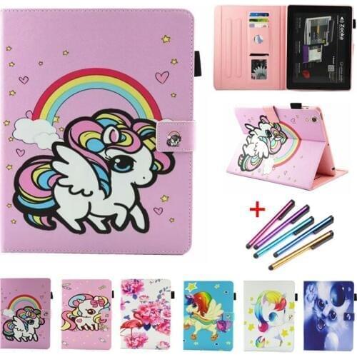 Tablet Case For iPad 4 iPad 3 iPad 2 hoesjes Cute Cartoon Unicorn Cover Shell Fundas For iPad 2 3 4 Case Coque Etui + Stylus